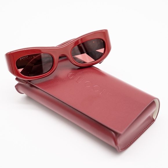 Gucci GG1809S Rectangular Sunglasses Red Gold Acetate main image 5